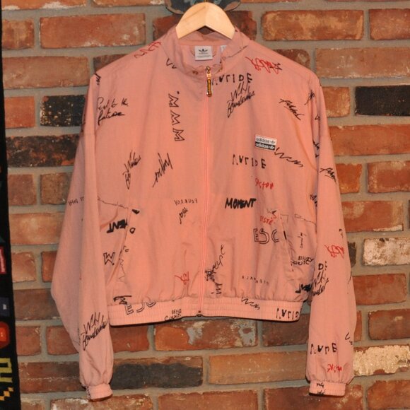 Adidas RYV Originals Trefoil Graffiti Printed Track Top Jacket Pink L - Picture 1 of 8
